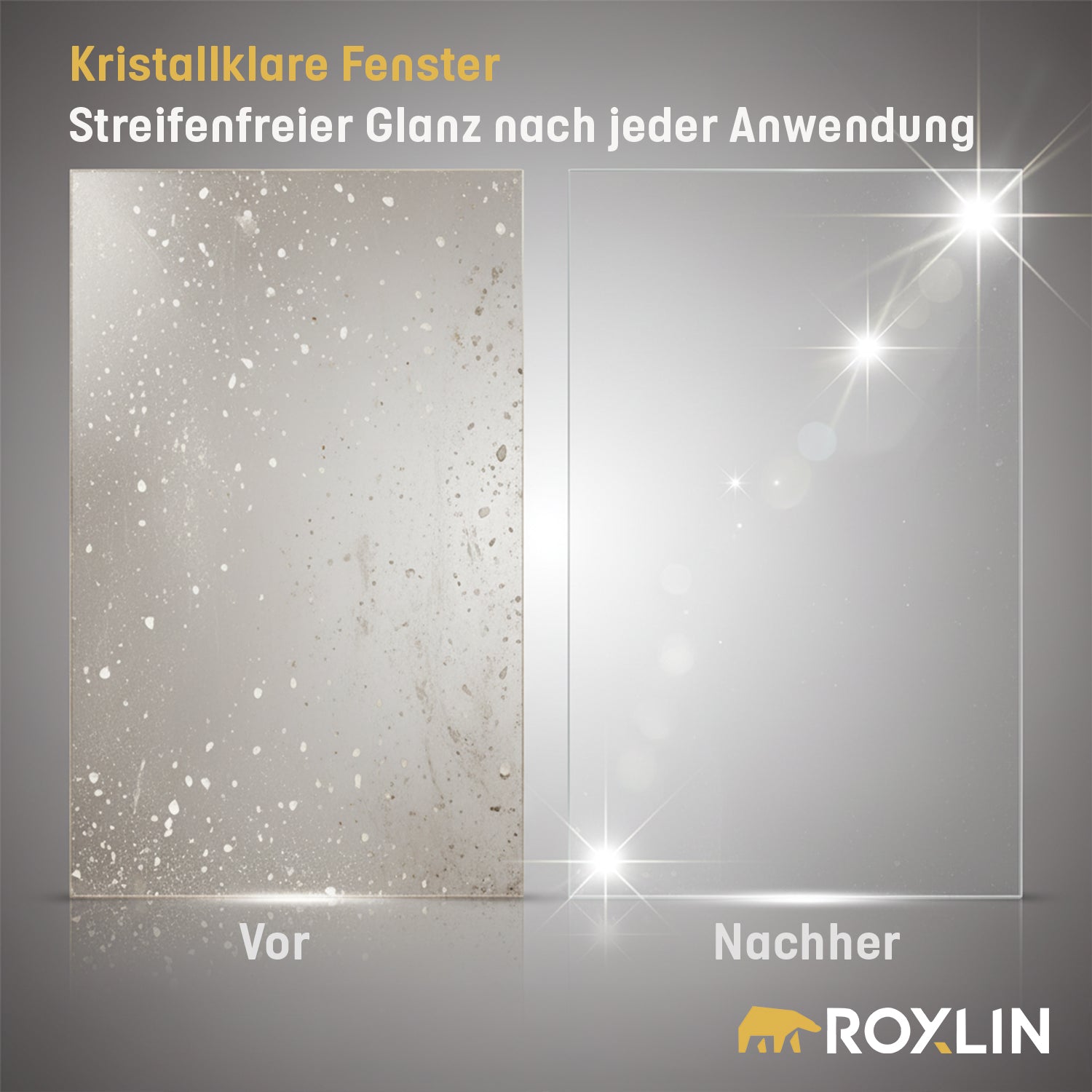 Vorher-Nachher-Vergleich einer Glasscheibe mit dem Perfect Fenster- und Glasreiniger